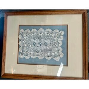 Vintage Hand Made Crochet Art Framed Delicate Intricate Work